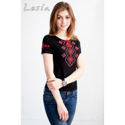 Embroidered t-shirt "Wave - Red on Black" maxi embroidery